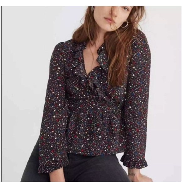 Madewell Star Print Silk Ruffle Wrap Top - Picture 1 of 13